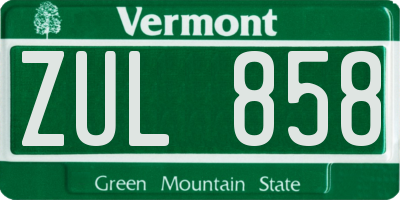 VT license plate ZUL858