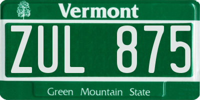 VT license plate ZUL875