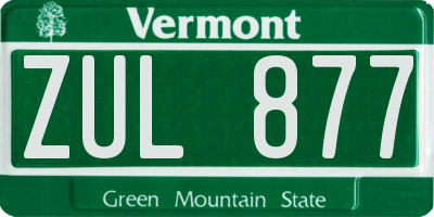 VT license plate ZUL877