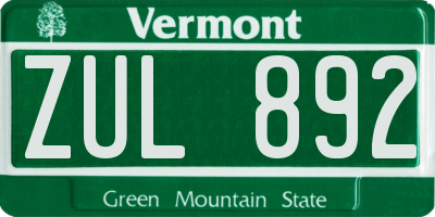 VT license plate ZUL892