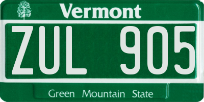 VT license plate ZUL905