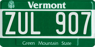 VT license plate ZUL907