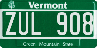 VT license plate ZUL908