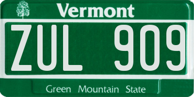 VT license plate ZUL909