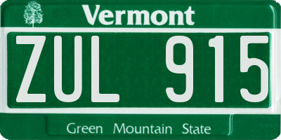 VT license plate ZUL915