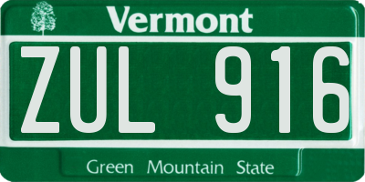 VT license plate ZUL916