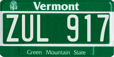 VT license plate ZUL917
