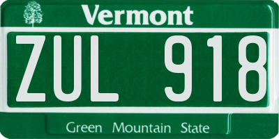 VT license plate ZUL918