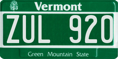 VT license plate ZUL920
