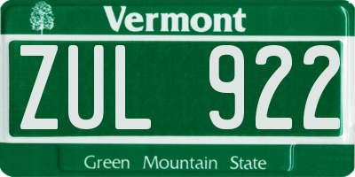 VT license plate ZUL922
