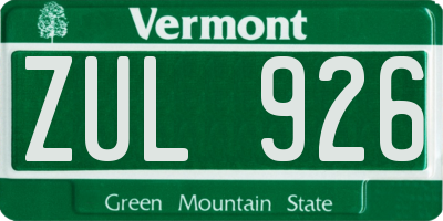 VT license plate ZUL926