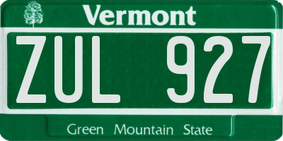 VT license plate ZUL927