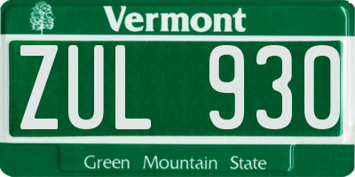VT license plate ZUL930