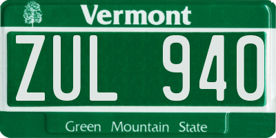 VT license plate ZUL940