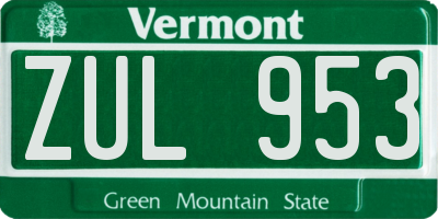 VT license plate ZUL953