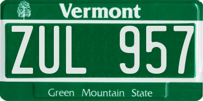 VT license plate ZUL957