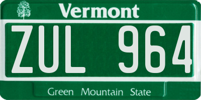 VT license plate ZUL964