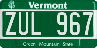 VT license plate ZUL967