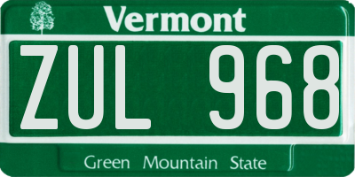 VT license plate ZUL968