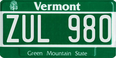 VT license plate ZUL980