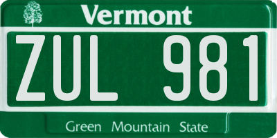 VT license plate ZUL981
