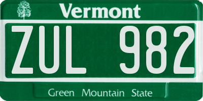 VT license plate ZUL982