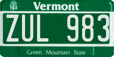 VT license plate ZUL983