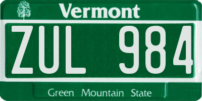 VT license plate ZUL984