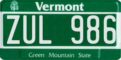 VT license plate ZUL986