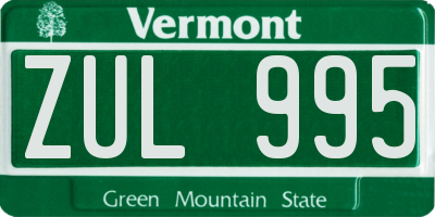 VT license plate ZUL995