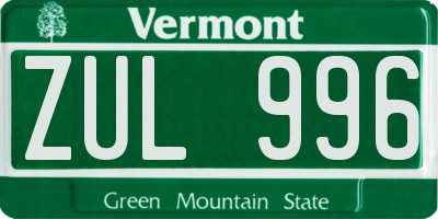 VT license plate ZUL996