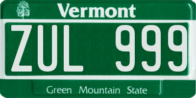 VT license plate ZUL999