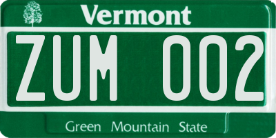 VT license plate ZUM002