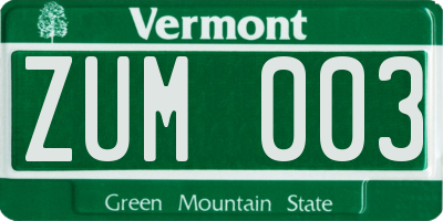 VT license plate ZUM003