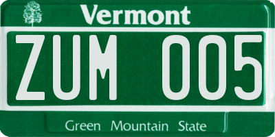VT license plate ZUM005