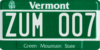 VT license plate ZUM007