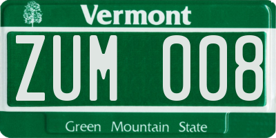 VT license plate ZUM008