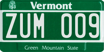 VT license plate ZUM009