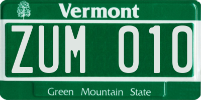 VT license plate ZUM010