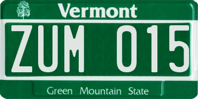 VT license plate ZUM015