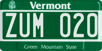 VT license plate ZUM020