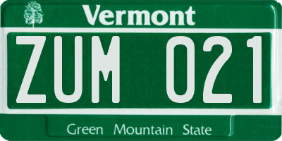 VT license plate ZUM021