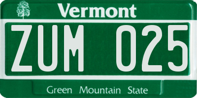 VT license plate ZUM025