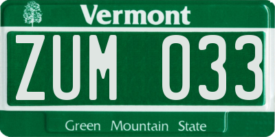 VT license plate ZUM033