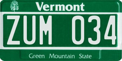 VT license plate ZUM034