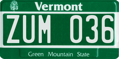 VT license plate ZUM036