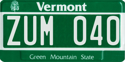 VT license plate ZUM040