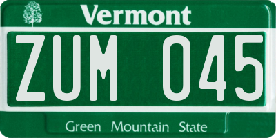 VT license plate ZUM045
