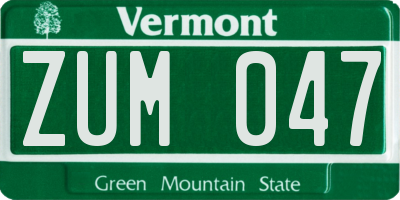 VT license plate ZUM047