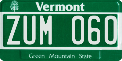 VT license plate ZUM060